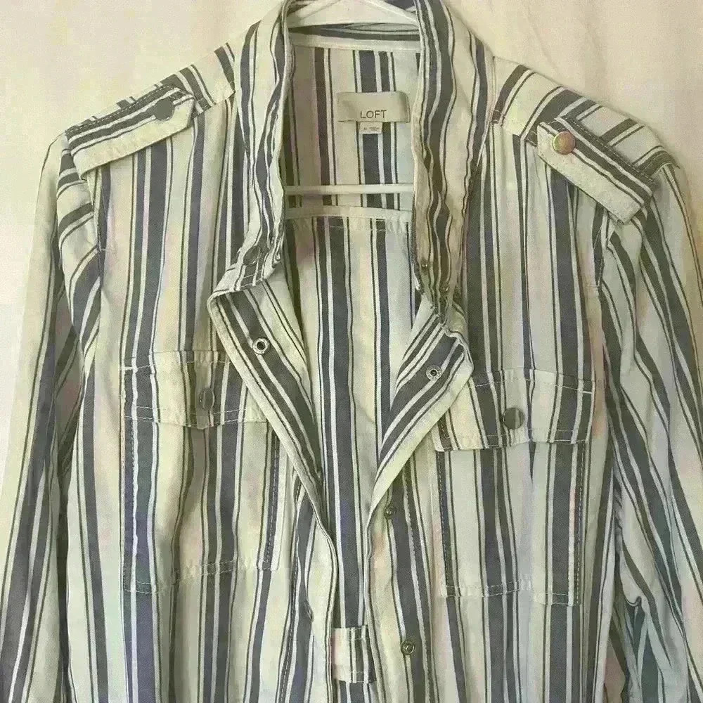 Loft Stripe Cinch Waist Jacket - Picture 6 of 13